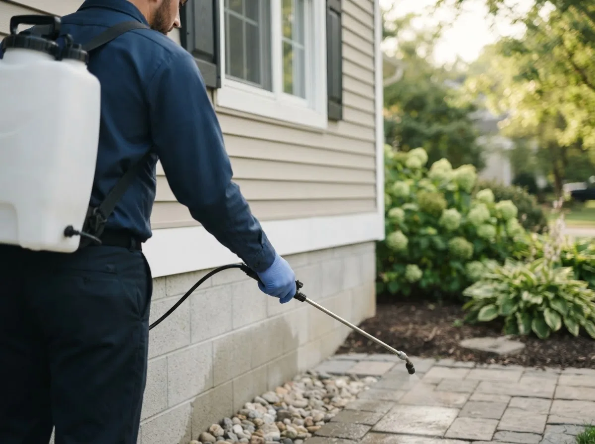 Pest control technician inspecting a home in Robersonville, NC